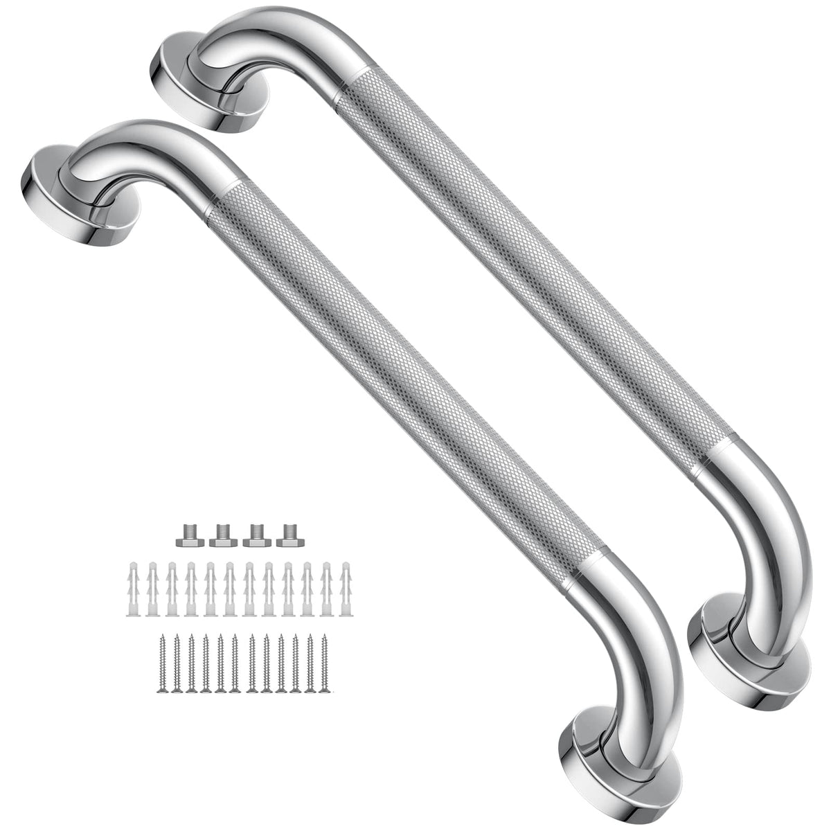 2 Pack 24 Inch Polished Chrome Anti Slip Knurled Shower Grab Bar