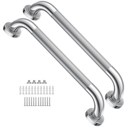 2 Pack 24 Inch Polished Chrome Anti Slip Knurled Shower Grab Bar