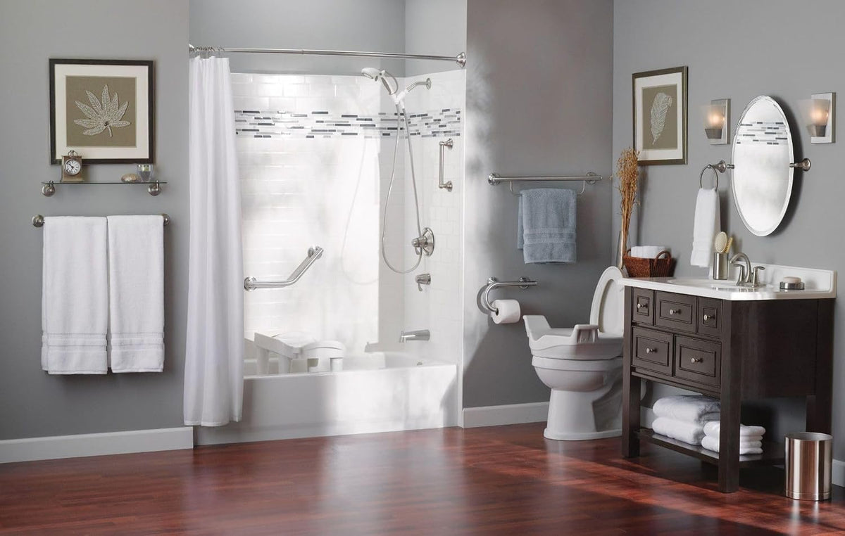 Moen LR2350DBN Bathroom Safety 24-Inch Grab Bar with Convenient Towel Bar, Brushed Nickel
