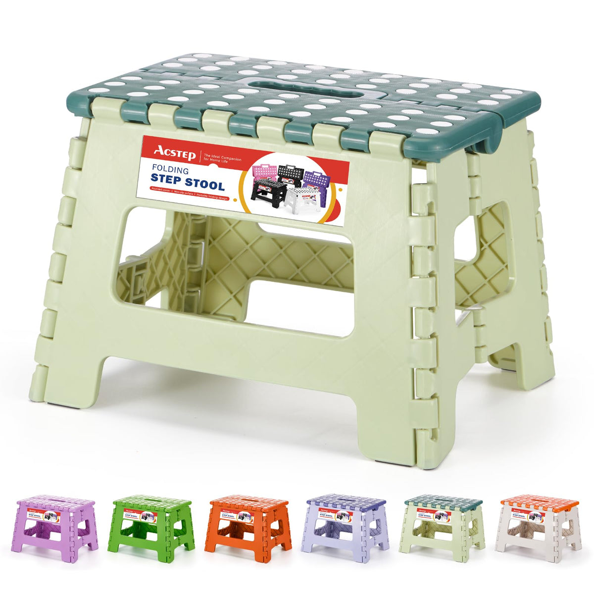 ACSTEP Folding Step Stool 9 Inch, Non-Slip Foldable Stools for Kids, Black