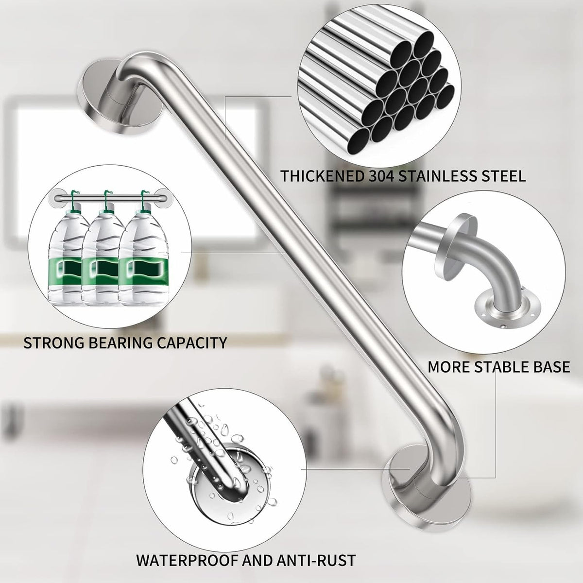 16 Inch Brushed Nickel Grab Bar for Bathroom, 2 Pack