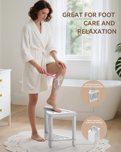 Shower Foot Rest 15in, HDPE Waterproof Shower Stool for Inside Shower,White