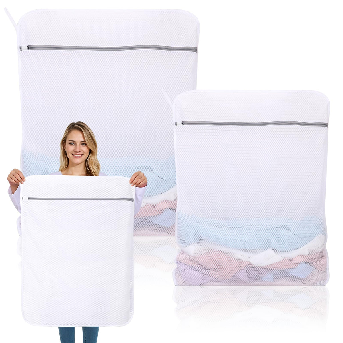 Dntorx 2 Pack Extra Large Mesh Laundry Bags for Delicates, 24x32In+35x43In