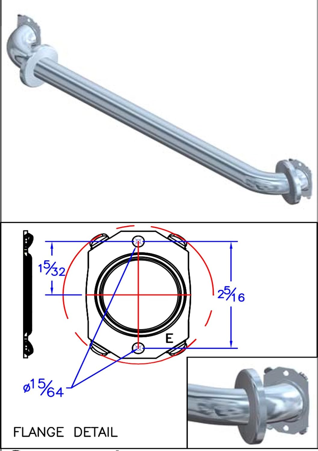 Brey-Krause Grab Bar - 60-inch Straight, 1.5-inch Diameter Tubing