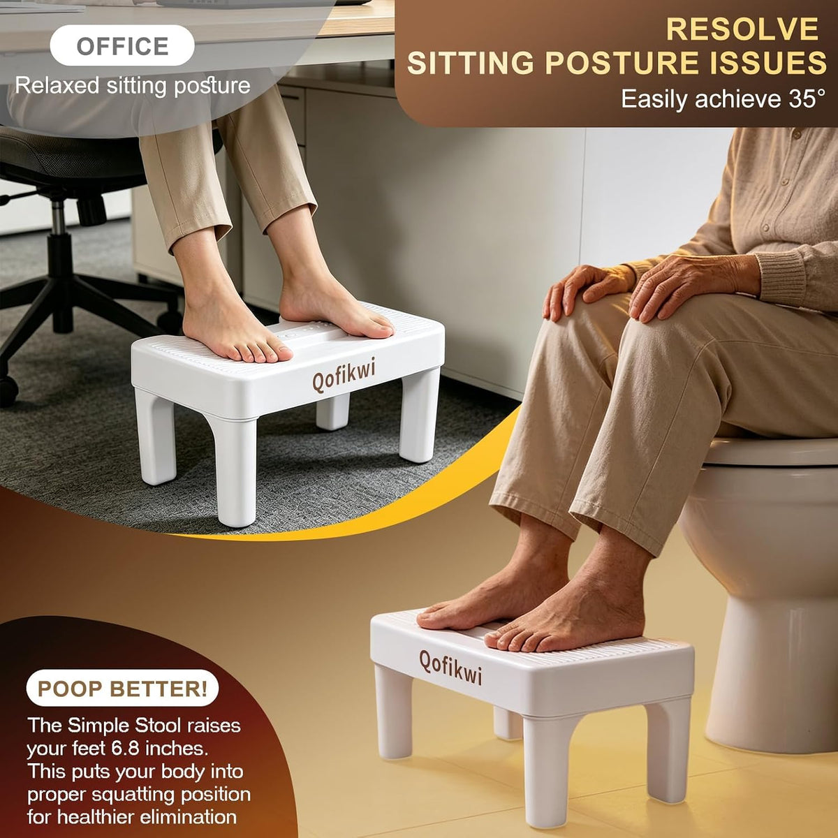 6.7 Inch Step Stool,Qofikwi Portable Plastic Foot Stool,Qofikwi Non-Slip Potty Stool for Bathroom