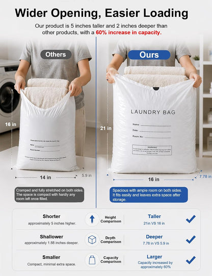 100 Pack Large Hotel Laundry Bags with 10 Pack Shoe Bags- 20.87 x 15.75 Inch Disposable Plastic Bags Bulk for Travel, Airbnb, Cruise, Hospital and Nursing home- Dirty Clothes Bag with Writing Strips