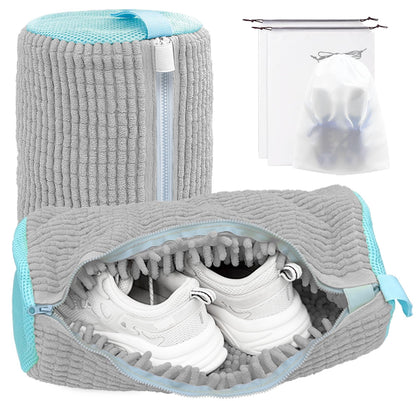 Shoe Washing Machine Bag,Laundry Shoe Bag for Washer and Dryer,Reusable Shoe Cleaning Bag for Sneakers,Tennis Shoes,With Self-locking Zipper, Microfiber Inside (2, Light =Grey)