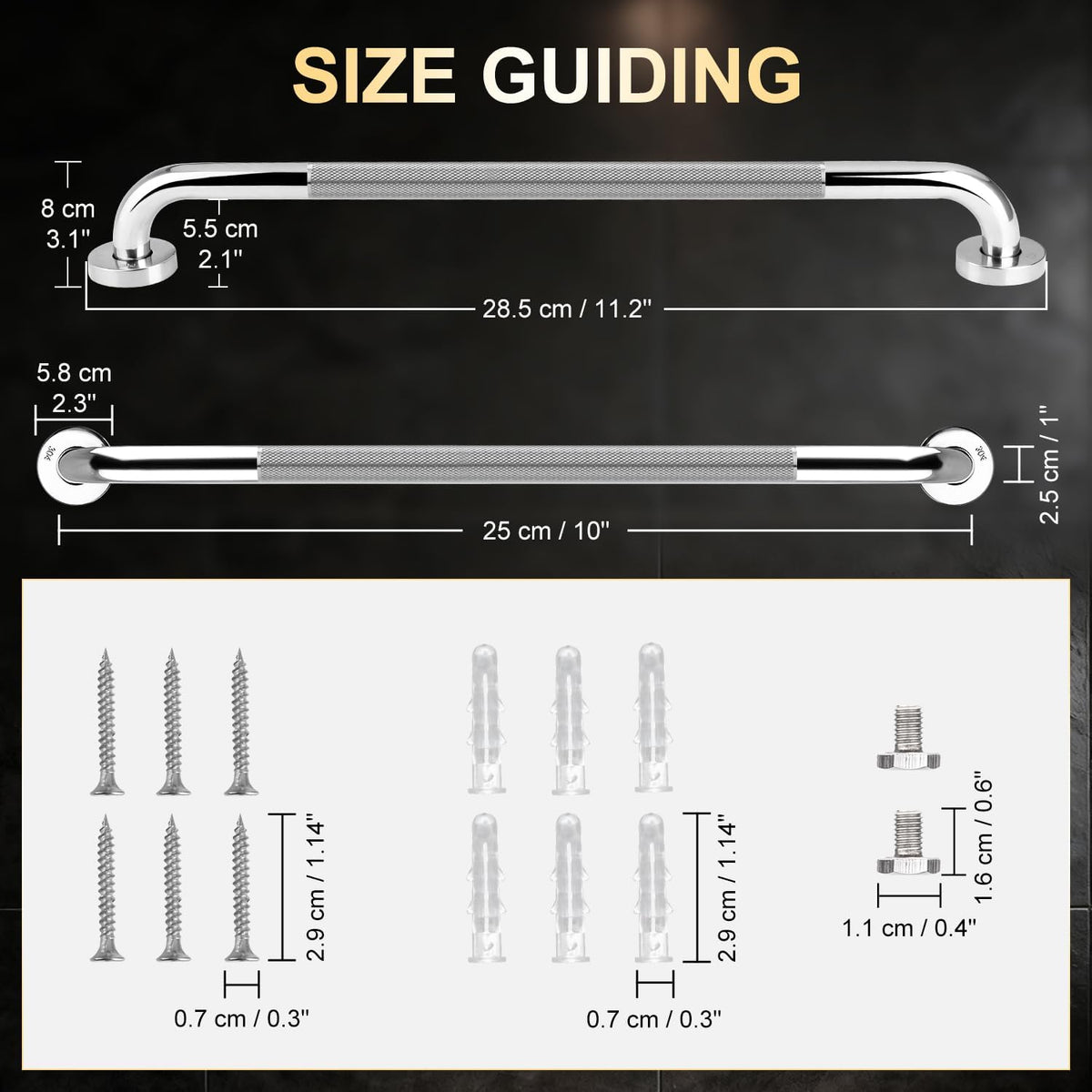 supregear Bathroom Grab Bar Rail, 304 Stainless Steel Non-Slip Bathroom Handle, Safety Handle, Indoor/Outdoor Auxiliary Handle for Kitchen Bedroom Bathtub, Shower and Steps, 10 inch