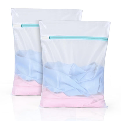 OTraki 2 Pack Extra Large Laundry Mesh Bag 43 x 35 Inch Mesh Laundry Bag Zippered Big Net Bag for Blanket Sweater Coat Bedding Sheet in Home Dorm Hotel Don't Drying, Melting 140-176℉, White