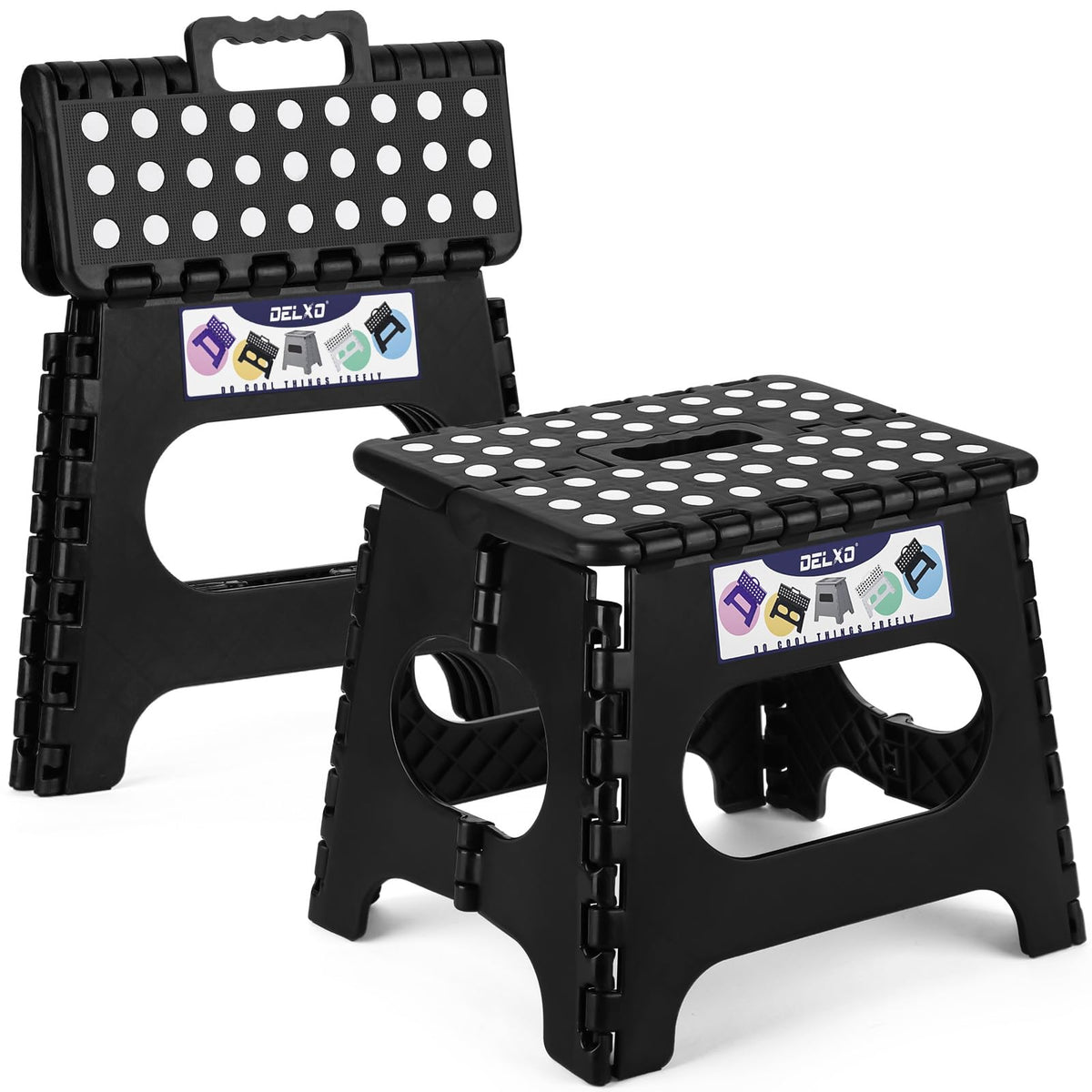 Delxo Folding Step Stool 13 Inch,300 Lbs Step Stool for Adults Black