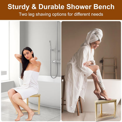Boulphia Shower Foot Rest 13.8in, Bamboo Shower Stool for Shaving Legs, Waterproof Corner Shower Stool with Storage Shelf, Shower Foot Stool for Inside Small Shower Spaces