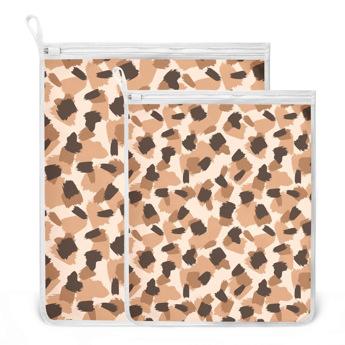 Mesh Laundry Bags Lingerie Bags for Washing Delicates 2 PCS Durable Wash Bag with Zipper Small and Medium Washable Gradient Pink Leopard Print