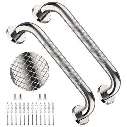 2 Pack 24 Inch Polished Chrome Anti Slip Knurled Shower Grab Bar