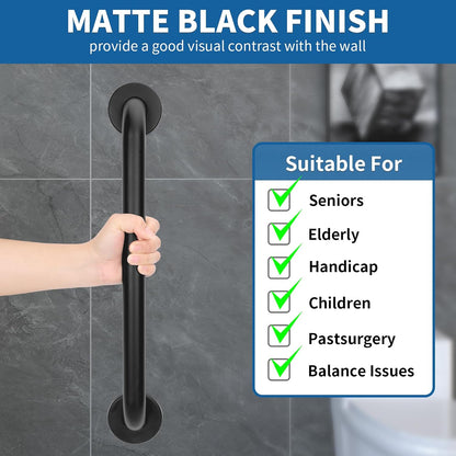 Safety Shower Grab Bars for Seniors, Stainless Steel Anti Slip Shower Handle, ADA Compliant Hand Rails, Holds up to 500 LBS Grab Bars for Elderly for Wall (Black, 18 Inches)