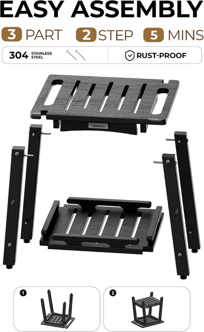 Shower Bench Seat, Non-Slip Shower Benches for Inside Shower to Sit on, HDPE Waterproof Shower Stool for Shaving Legs, Shower Chair with Adjustable Feet for Bathroom, Indoor/Outdoor Use, Black