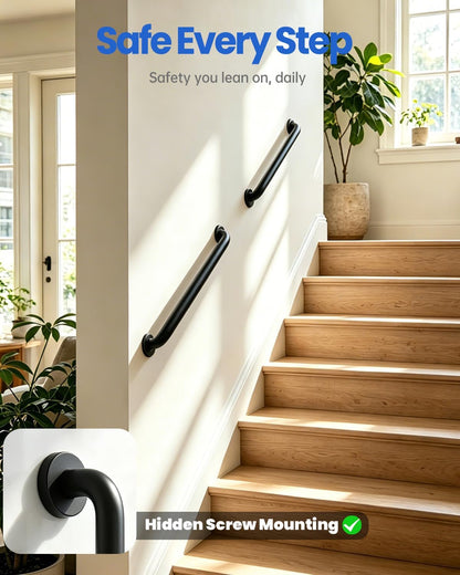 Grab Bars for Shower: 12 Inch Shower Handle for Wall - Stainless Steel, Black Handicap Grab Bars, Bath & Shower Safety Bars for Seniors, Stable Bathroom Handrail for Elderly (2 Packs)