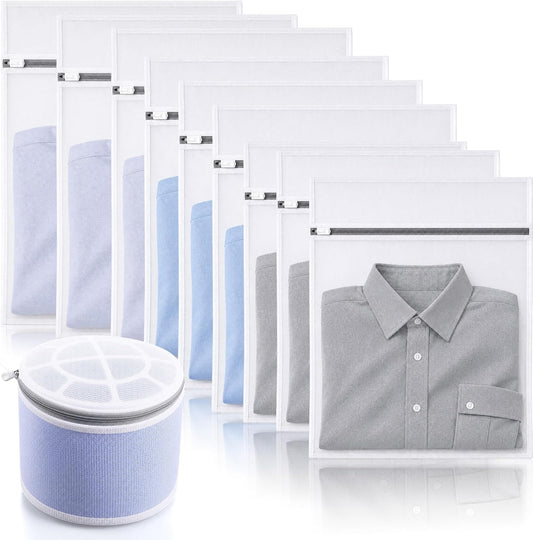 Tudomro 10 Pack 4 Size Cotton Mesh Zippered Laundry Bags Set, Lingerie Bags for Washing Delicates, Laundry Bag Mesh Wash Bag for Jeans, Blouse, Stocking, Bra