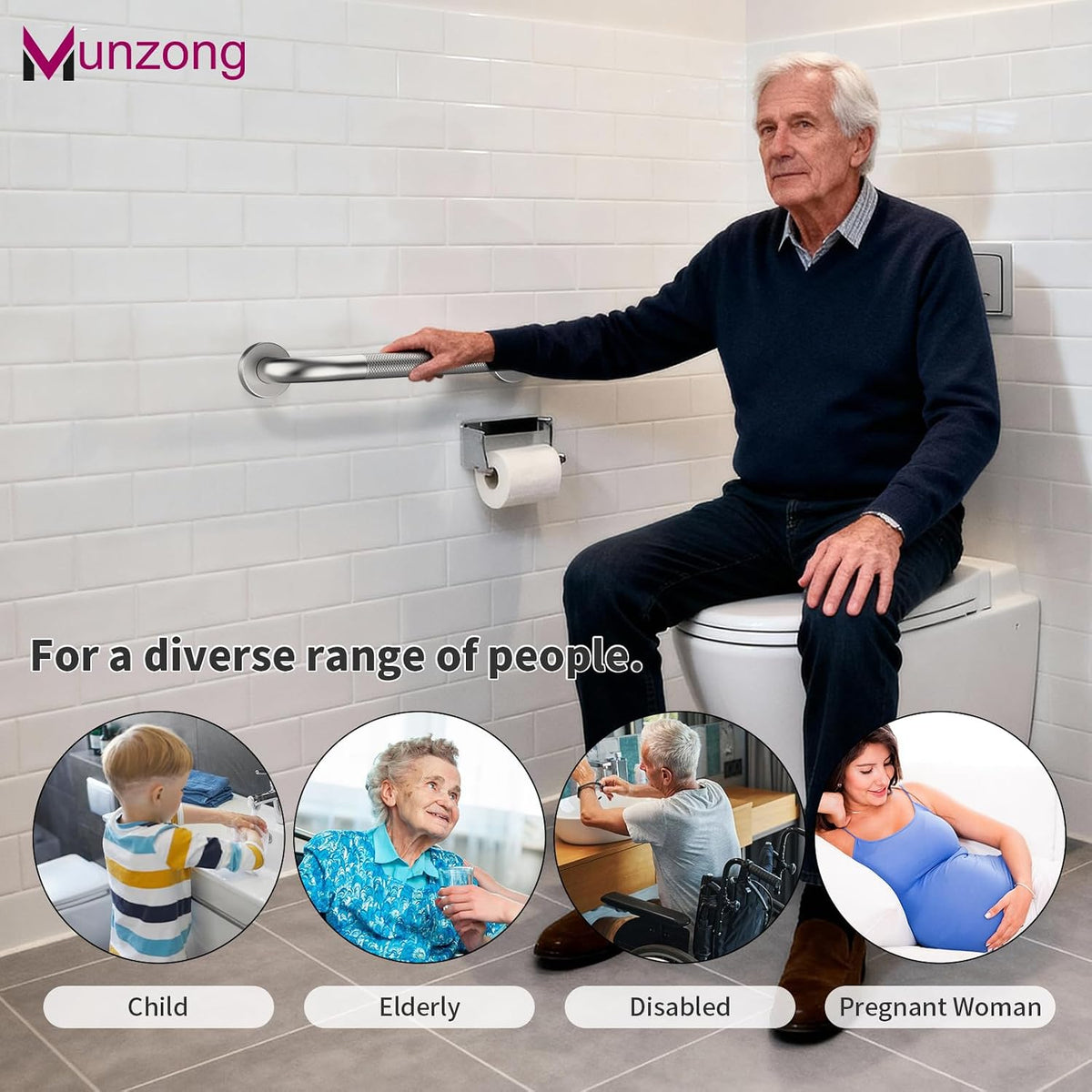 12 Inch Anti Slip Grab Bars for Wall, Munzong Stainless Steel Shower Bars