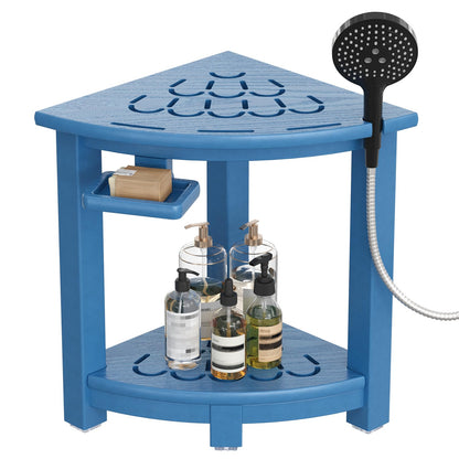 NALONE Corner Shower Stool, HDPE Shower Bench for Inside Shower, Small Shower Chair Seat for Shaving Legs with Storage Shelf, Soap Box and No-Slip Feet (White)