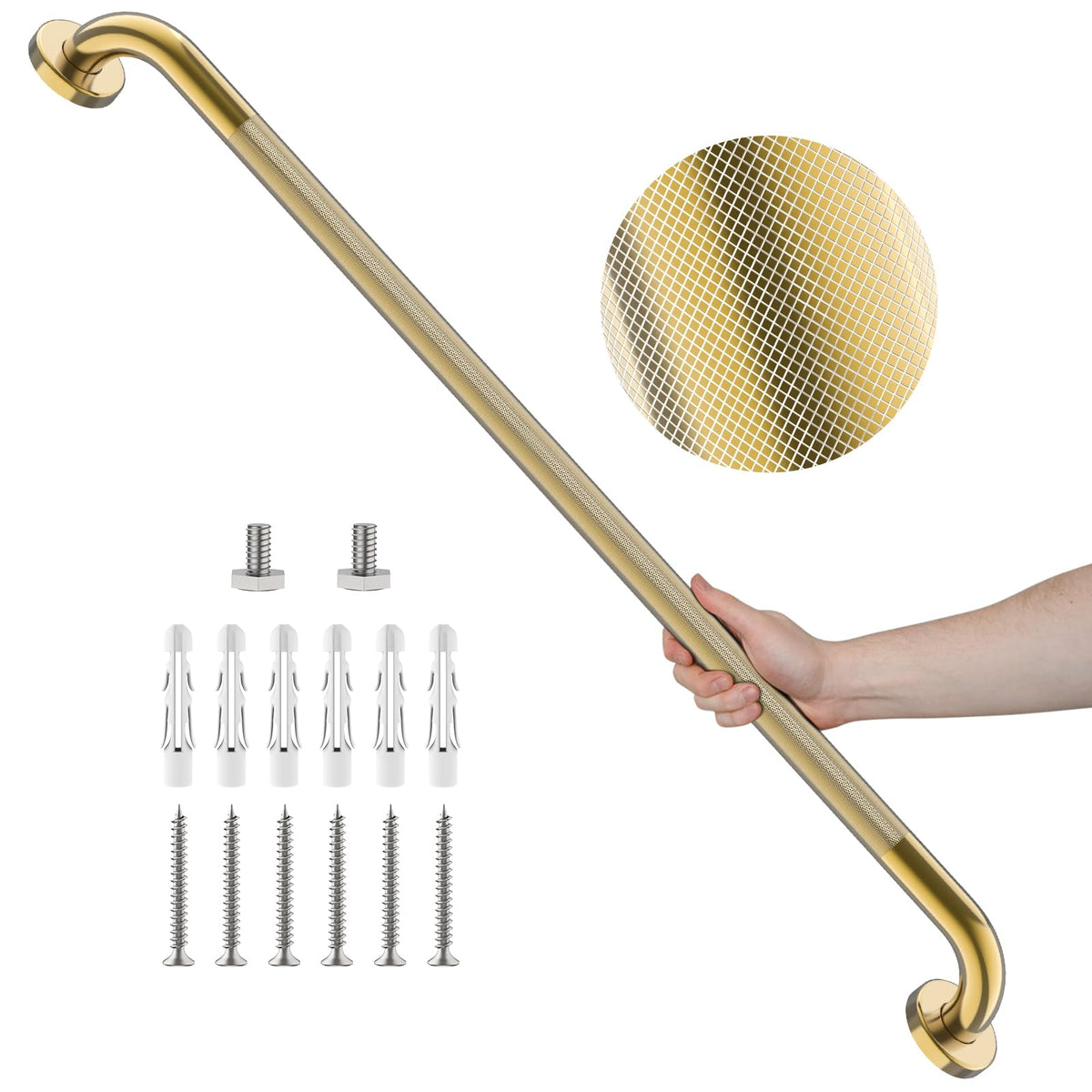Black Knurled Grab Bar 36 Inch, Safety Shower Handrail for Senior
