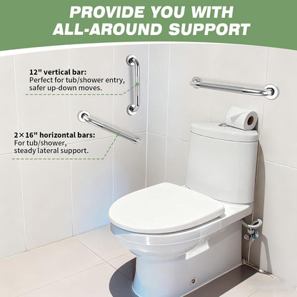 3 PCS Grab Bars for Seniors Bathroom 16" and 12" Shower Safety Handle