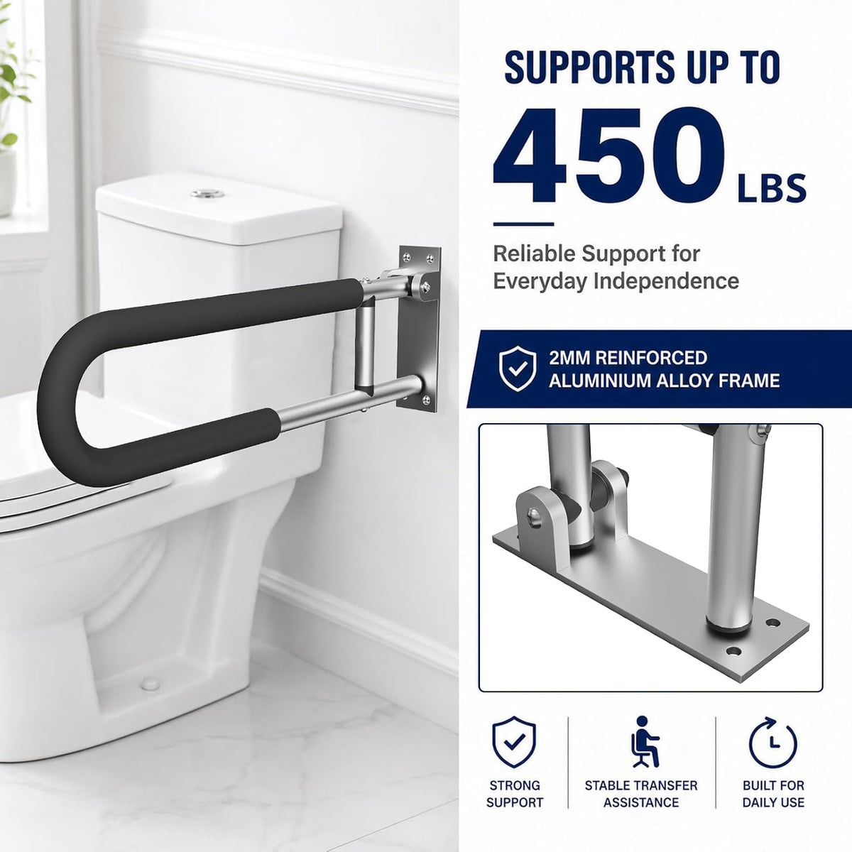 Handicap Grab Bars Rails 23.6 Inch Toilet Handrails Bathroom Safety Bar Toilet Support Rail Handicapped Handrail Accessories for Seniors Elderly (23.6inch)