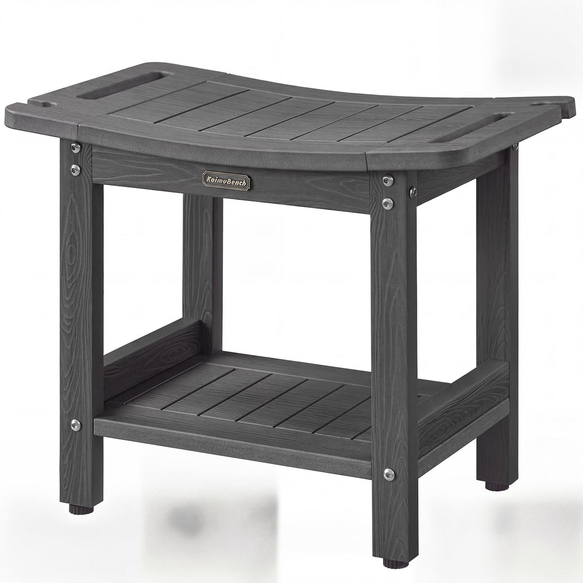 Poly Shower Stool for Inside Shower Waterproof, Shower Bench for Shaving Legs, Heavy Duty Plastic Bathroom Chair Seat with Handles & Adjustable Feet, Foot Rest, No Maintenance, Brown