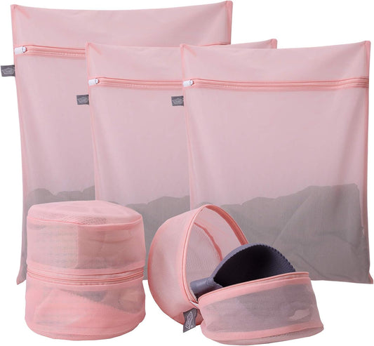 Kimmama Lingerie Bag for Washing Delicates, Pink Bra Bags for Laundry, 5pcs