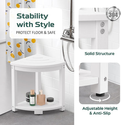 Waterproof HIPS Corner Shower Stool for Inside Shower, 17.2"H, White