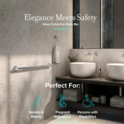 Gatco 962 Glam 18" L Grab Bar, Chrome/ADA Compliant Stainless Steel Safety Grab Bar for Bathroom