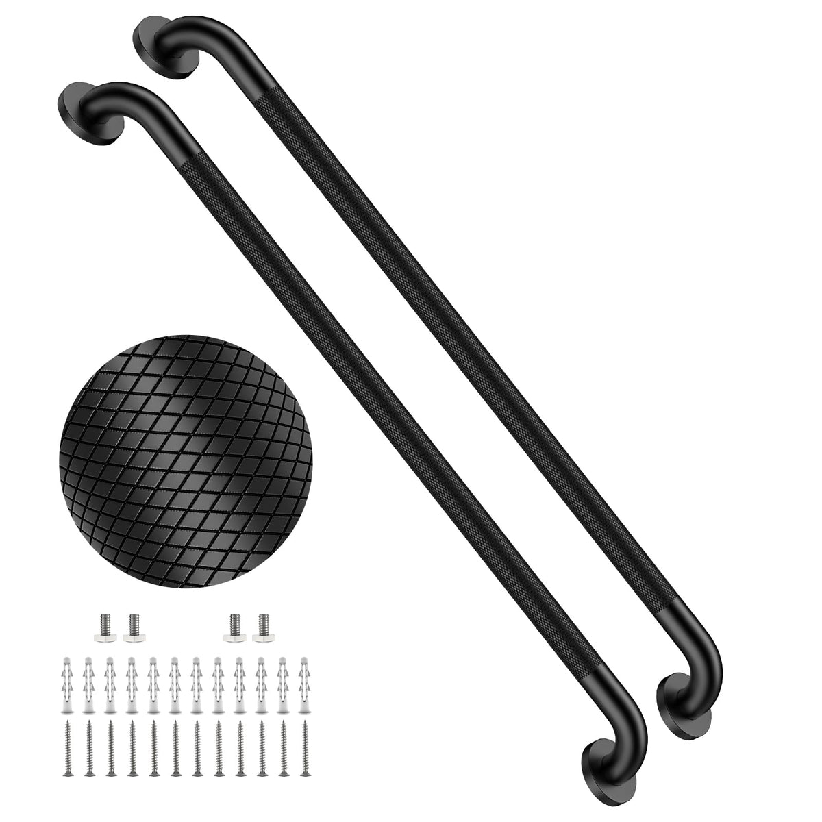 2 Pack 24 Inch Polished Chrome Anti Slip Knurled Shower Grab Bar
