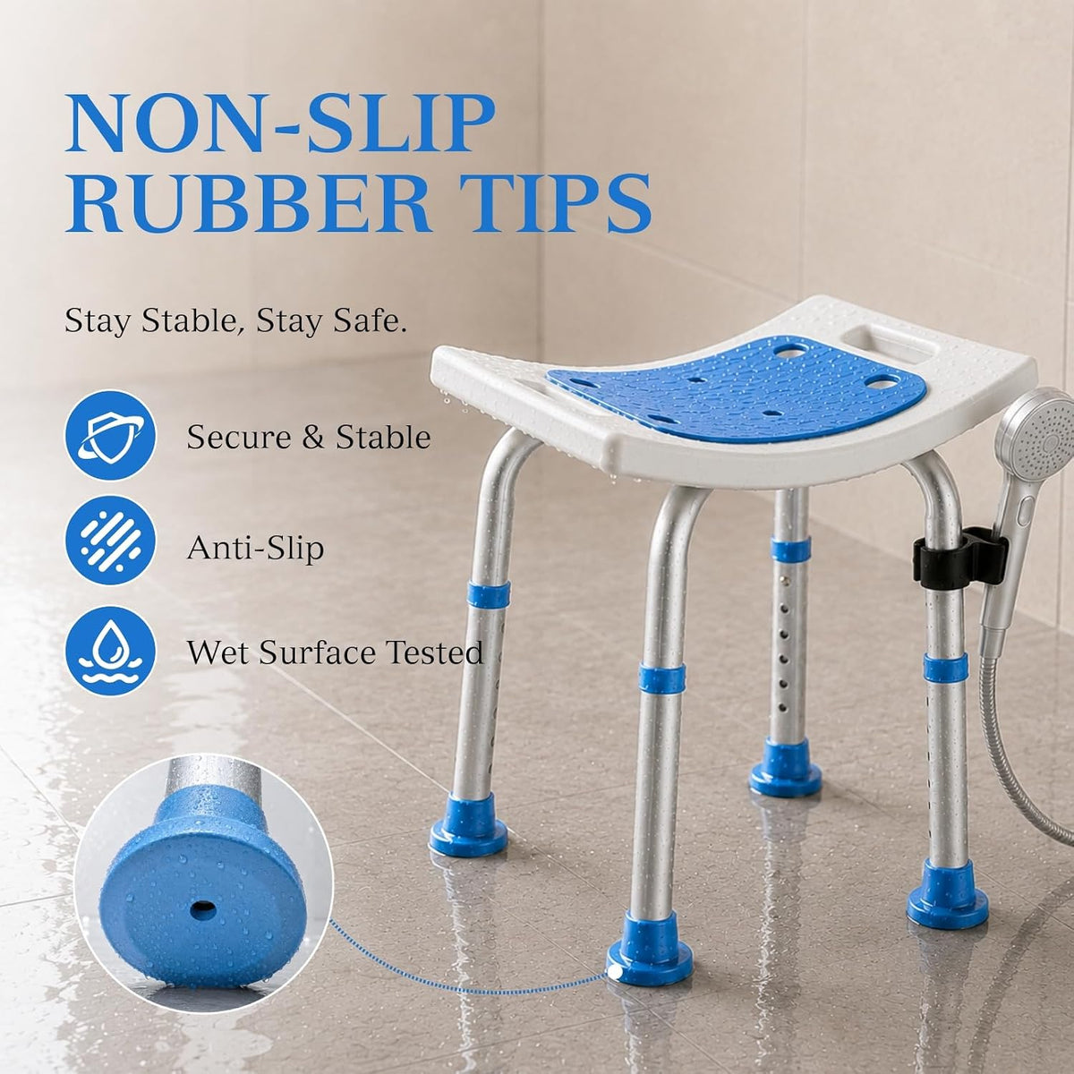 REHAND Shower Chair for Inside Shower, 400 lbs 6-Levels Height Adjustable Shower Stool with Suction Feet, Heavy Duty Shower Seat for Inside Tub Bathroom Chair for Elderly and Disabled