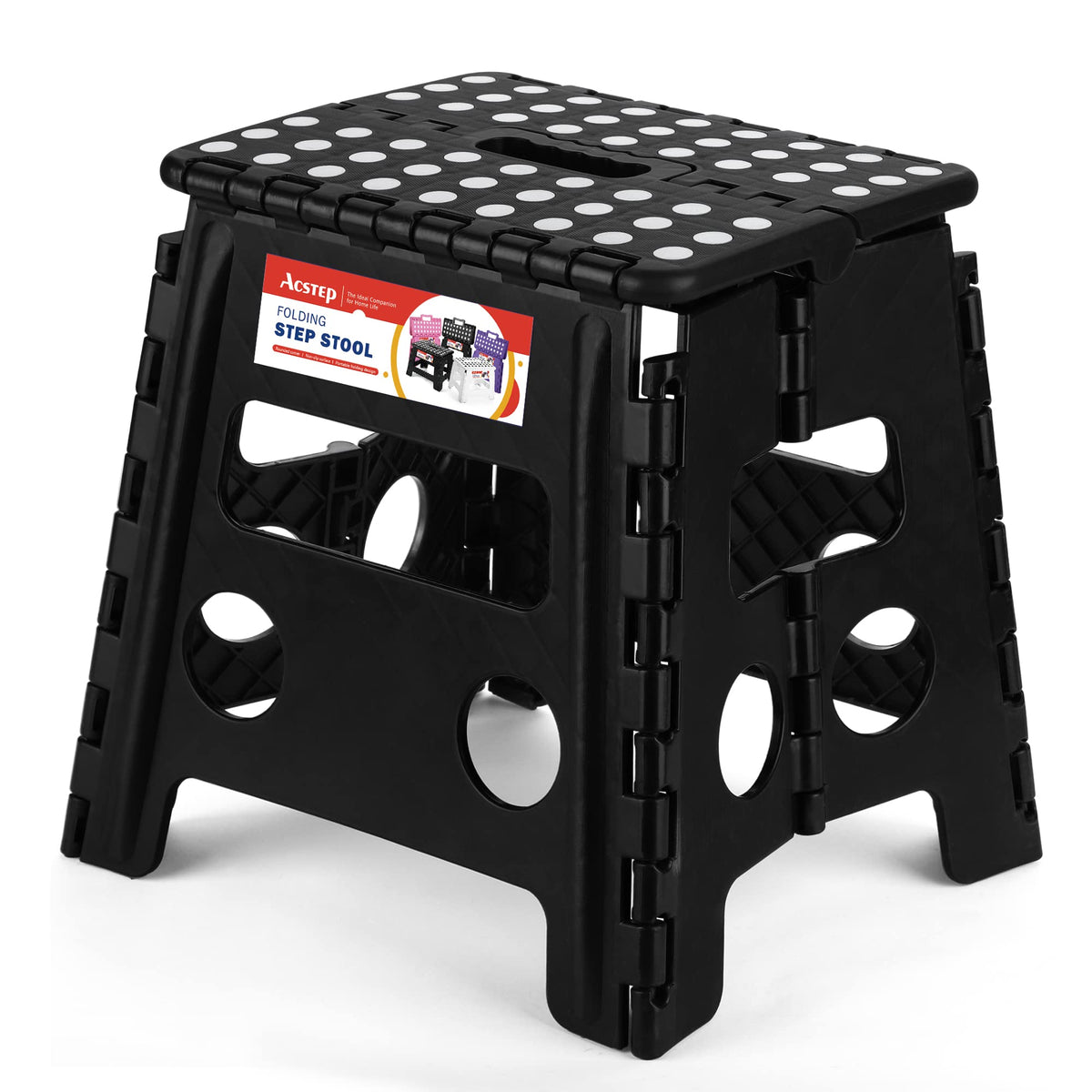 ACSTEP Folding Step Stool 9 Inch, Non-Slip Foldable Stools for Kids, Black