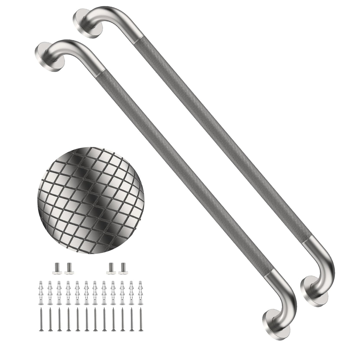 2 Pack 24 Inch Polished Chrome Anti Slip Knurled Shower Grab Bar