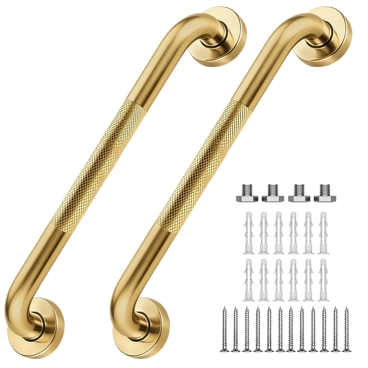 16 Inch Grab Bars 1.25" Dia,2 Pack Brushed Nickel 304 Stainless Steel Bathroom Grab Bar,Anti Slip Knurled Safety Bar,Wall Mount Handicap Grab Bars,Support Handrail for Seniors Elderly Injury