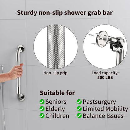 ZUEXT 2 Pack 16 Inch Chrome Anti Slip Shower Grab Bar with Knurled Grip