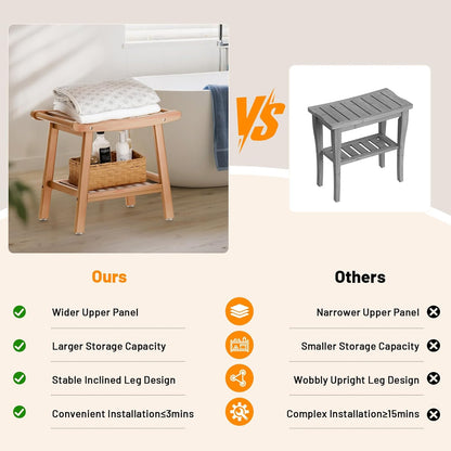 Bamboo Shower Stool Bench,Shower Chair for Inside Shower with Storage Shelf