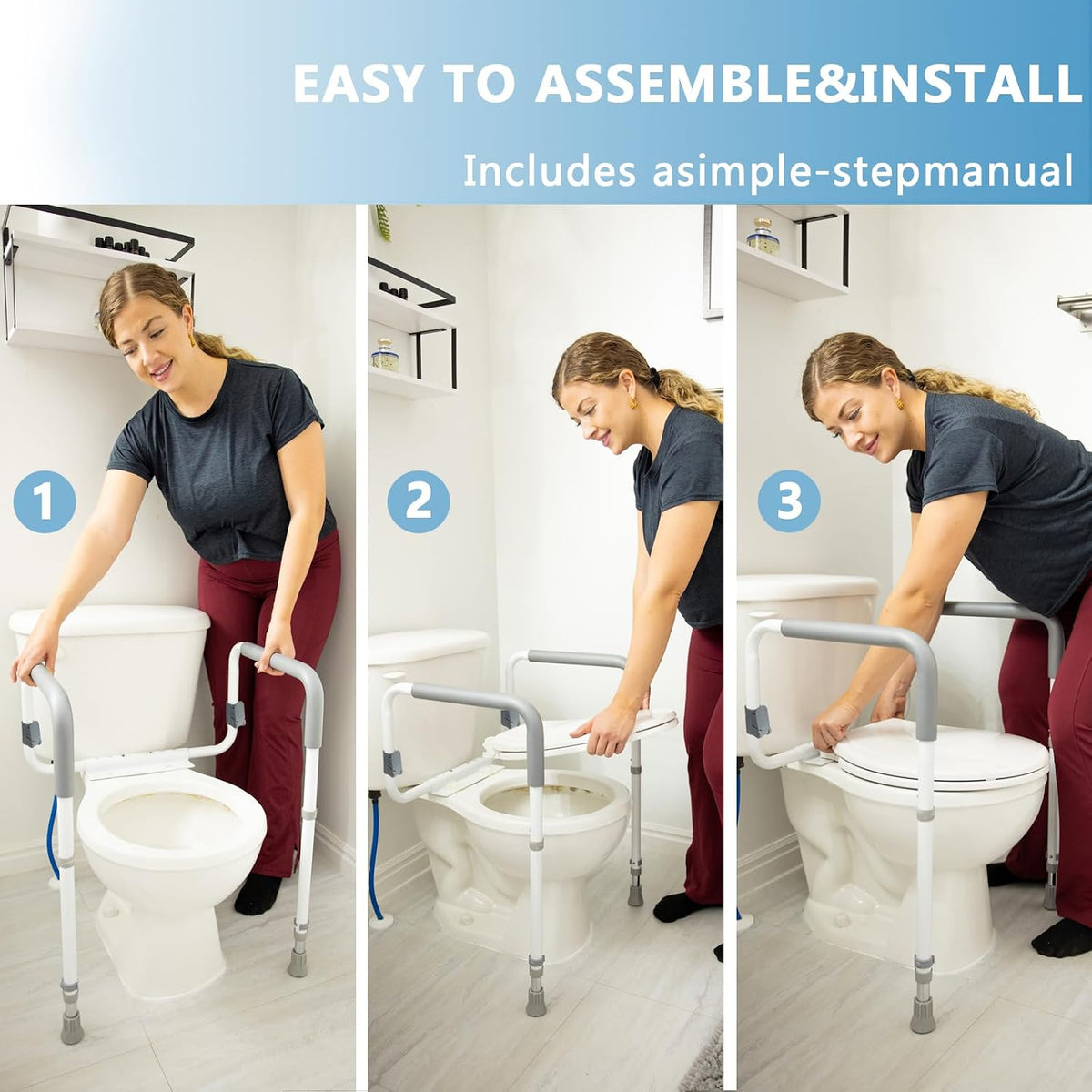 WeHwupe Toilet Safety Rail for Seniors, Height & Width Adjustable Handles