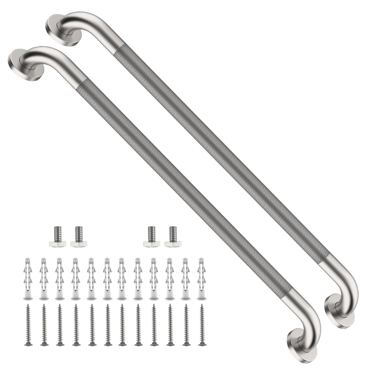 ZUEXT 2 Pack 16 Inch Chrome Anti Slip Shower Grab Bar with Knurled Grip