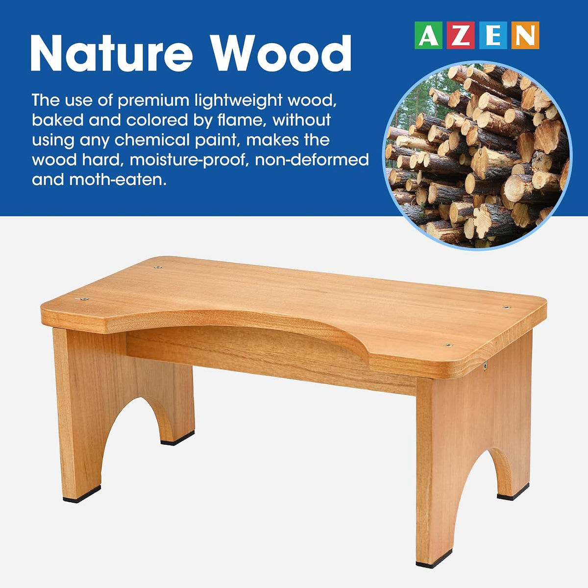 AZEN Toilet Stool Squat Adult, Wood Poop Stool for Bathroom Adults, 7 Inch Height