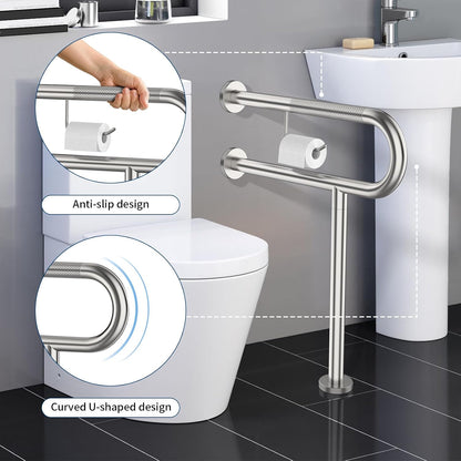 ZUEXT 24 Inch Brushed Nickel Wall to Floor Toilet Grab Bar w/Paper Holder