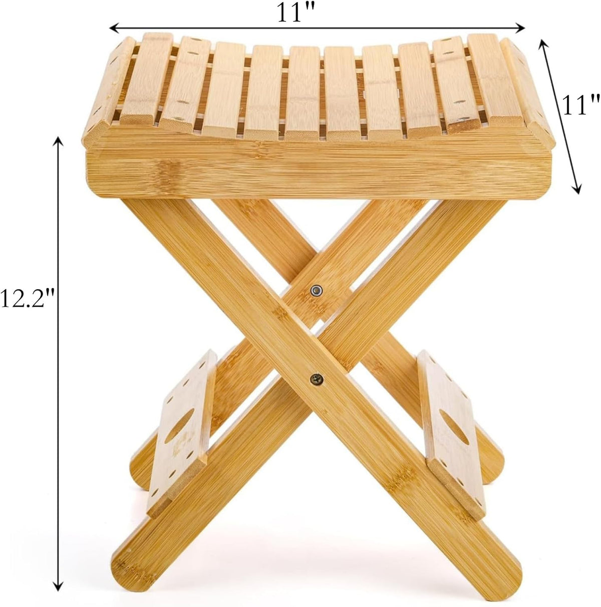 Lawei Bamboo Folding Step Stool - 12 Inch Height Bamboo Shower Bench Stool Spa Bath Seat Chairs for Shower, Leg Shaving and Foot Rest, Portable Small Stool Little Chair