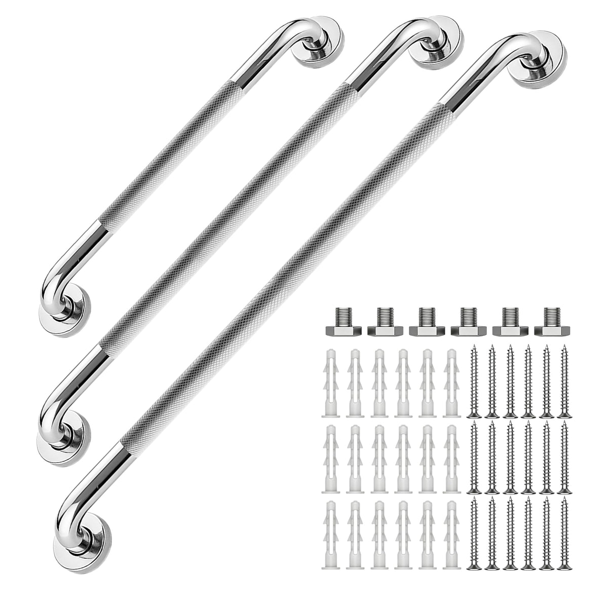 16 Inch Grab Bars 1.25" Dia,2 Pack Brushed Nickel 304 Stainless Steel Bathroom Grab Bar,Anti Slip Knurled Safety Bar,Wall Mount Handicap Grab Bars,Support Handrail for Seniors Elderly Injury
