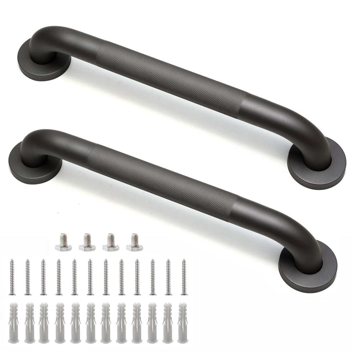 16 Inch Silver Anti-Slip Shower Grab Bars, 1.25" Diameter 2 Pack