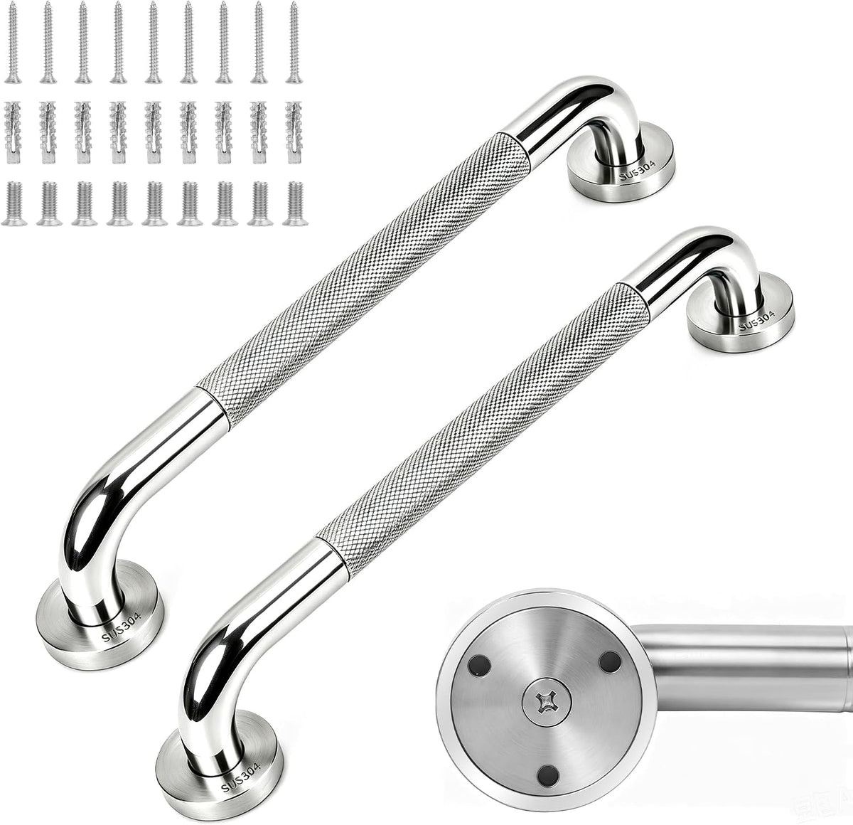 MrHAND Stainless Steel Grab Bars for Shower, 16 Inch 2 Pack, Anti-Slip Grip