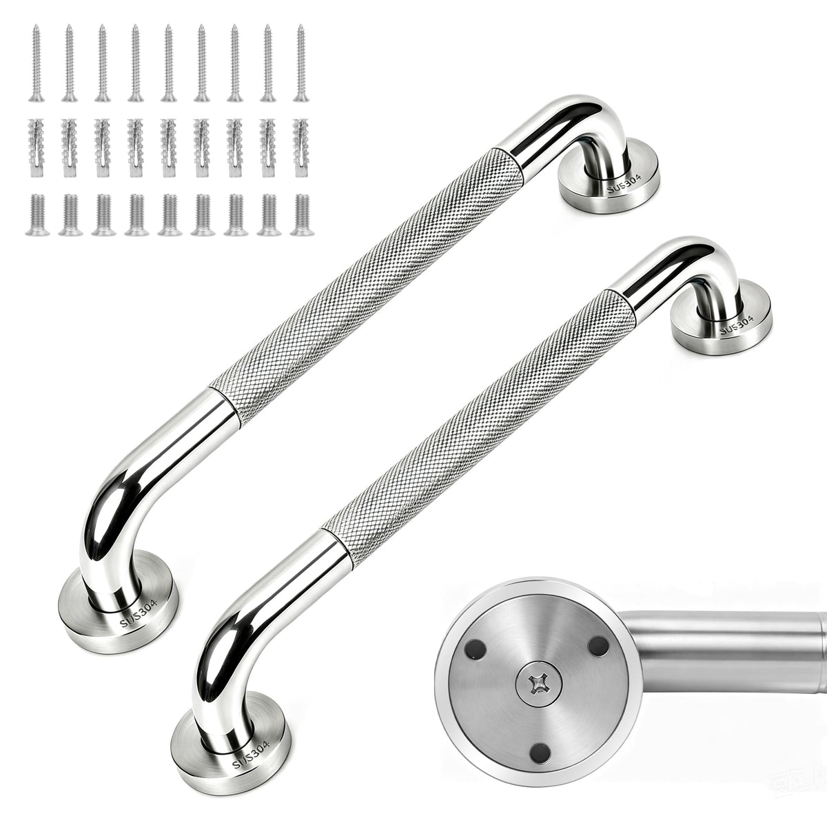 MrHAND Stainless Steel Grab Bars for Shower, 16 Inch 2 Pack, Anti-Slip Grip