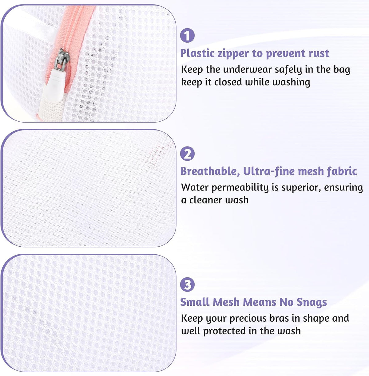 Giantree 3 Pcs Bra Washing Bags, Mesh Wash Bag for Bras with Zipper Large