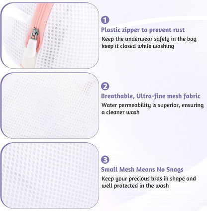Giantree 3 Pcs Bra Washing Bags, Mesh Wash Bag for Bras with Zipper Large