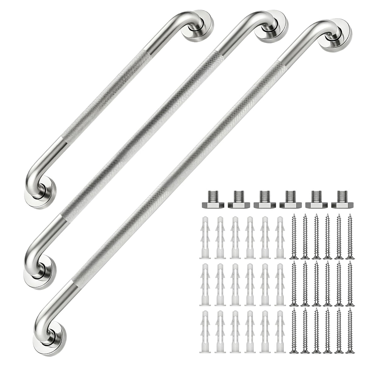 16 Inch Grab Bars 1.25" Dia,2 Pack Brushed Nickel 304 Stainless Steel Bathroom Grab Bar,Anti Slip Knurled Safety Bar,Wall Mount Handicap Grab Bars,Support Handrail for Seniors Elderly Injury