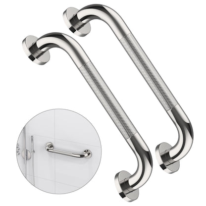 ZUEXT 2 Pack 16 Inch Chrome Anti Slip Shower Grab Bar with Knurled Grip